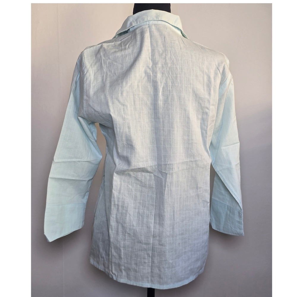 Eileen Parker Women's Button-Up Blouse Small Mint Blue Embroidered Floral Cotton - Picture 3 of 10